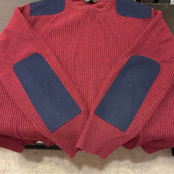 Banana Republic Sweater Men's Shoulder and Elbow Patches Red Navy Size XL - Picture 5 of 7